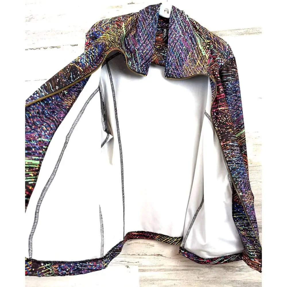 Berek Abstract Zip Up Jacket Womens 1X Multi Color Artistic Statement